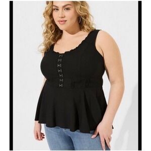Torrid Black Peplum Top Smocked Back Hook Eye Detail Plus Size 2 Whimsygoth